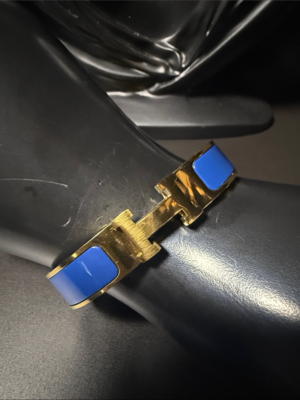 Gold-Tone Bracelet with Blue Enamel Inlay